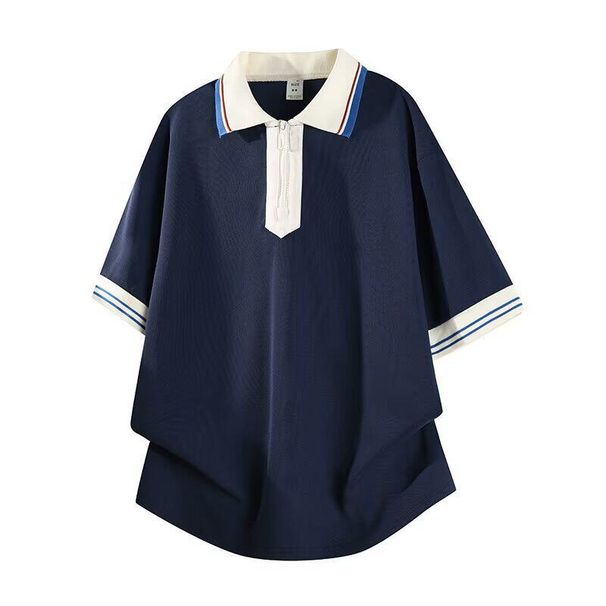Men's American Style Casual Loose Short Sleeved T-Shirt Trendy Patchwork Collared Polo Shirt New Summer Style_viptrois.com