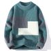 Men's Youth Color Matching Sweater Trendy Student Crew Neck Pullover Knitted Sweater_viptrois.com