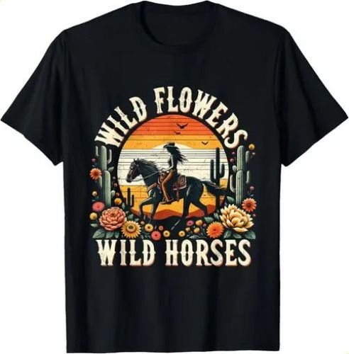 T-shirtt-shirtsunset Cowgirl Riding Horse Wild Flowers - Wil12_viptrois.com