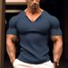 Men's Summer Sports Fitness Casual Solid Color V-Neck Short Sleeve T-Shirt_viptrois.com