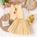 Kid's Clothing Summer Girls V Neck Sleeveless Jacket Vest Pleated Skirt Small And Medium Sized Children's Two Piece Suit_viptrois.com