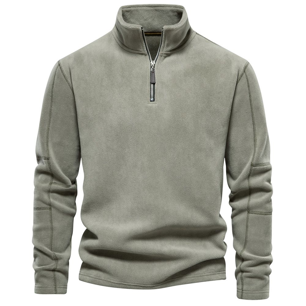 Men's Autumn And Winter New Style Stand Collar Half Zip Long Sleeve Sweatshirt Stand Collar Cross Border Trend All Match Men's Polar Fleece Top_viptrois.com