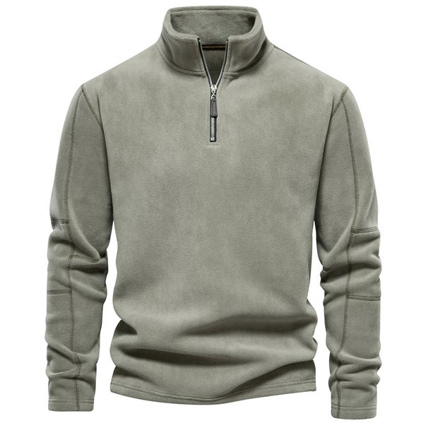 Men's Autumn And Winter New Style Stand Collar Half Zip Long Sleeve Sweatshirt Stand Collar Cross Border Trend All Match Men's Polar Fleece Top_viptrois.com