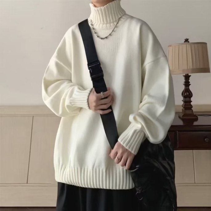 High Neck Sweater For Men, Autumn And Winter Pullover Knit Sweater, Inner Layer With Base Thread_viptrois.com