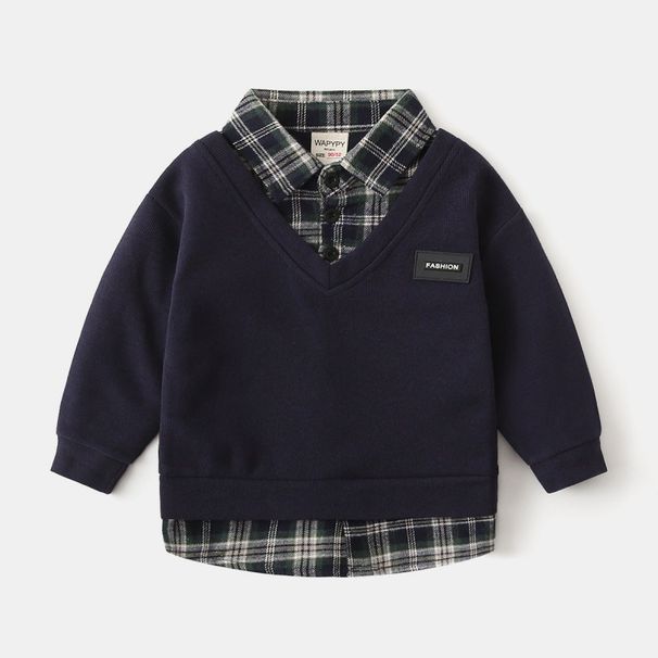 Children's Fake Two Piece Sweatshirt Wholesale 2025 New Korean Version Boy Baby Shirt Collar Splicing Sweatshirt One Piece Drop Shipping_viptrois.com