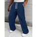 European And American New Men's Solid Color Wide-leg Pants Casual Drawstring Loose Version Sports Straight Pants Trousers_viptrois.com