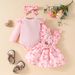 "3-Piece Baby Girl Dress Set With Ruffled Sleeves, Bow Details & Overalls – Soft Cotton Knit, Cute Animal & Floral Prints (80-100cm, 1-3 Years)"_viptrois.com