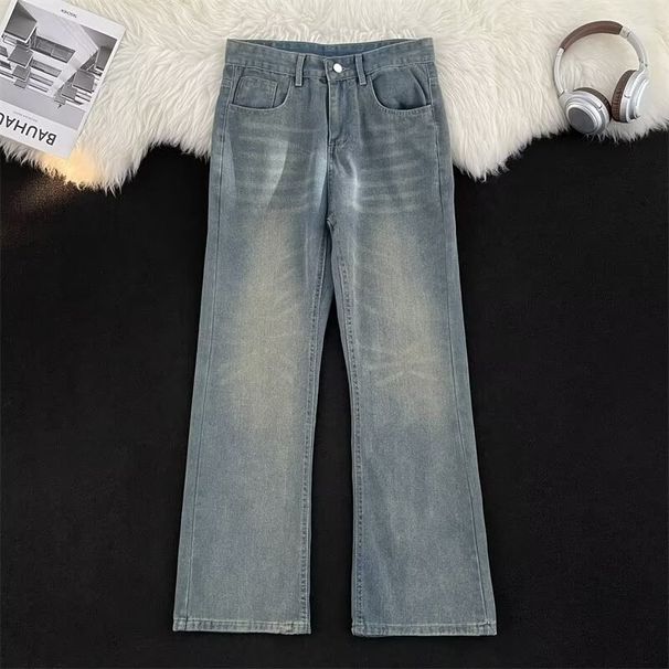 Men's Distressed Gradient Blue Jeans - Loose Fit Straight Leg Vintage Streetwear Pants (Sizes S-3XL)_viptrois.com