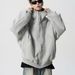 New retro silhouette gray hooded sweatshirt jacket for men's autumn and winter loose cardigan trendy men's sweatshirt_viptrois.com