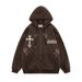 Men's Clothing Trendy Hooded Cardigan Sweatshirt For Men And Women Cross Embroidery Couple Trendy Street Loose Hoodie Jacket_viptrois.com