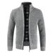 Men's Fleece Lined Zip Up Sweater - Warm Winter Knit Cardigan With Stand Collar, Solid Color Casual Outerwear_viptrois.com