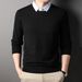 V-neck Fake Two-piece Thickened Knitted Sweater Medium Casual Dad Long-sleeved Bottoming Shirt_viptrois.com
