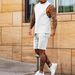 Men's Clothing Sports Suit Casual Thin Five Point Pants Sleeveless Top Solid Color Half Shoulder Shorts Two Piece Set_viptrois.com