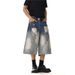 Washed Ripped Denim Shorts Men And Women Summer Straight Loose Wide Leg Pants_viptrois.com