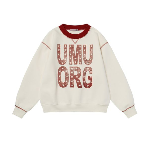 Street Style Letter Print Crew Neck Sweatshirt Loose Fit Men's Spring Autumn Vibe Trendy Brand American Color Block_viptrois.com