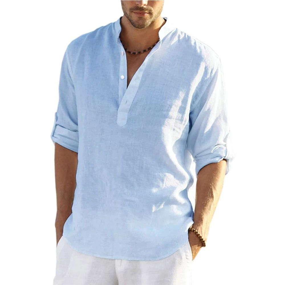 New Blouse Cotton Linen Shirt Loose Tops Long Sleeve T-shirt Spring Autumn Casual Handsome Men's Shirts_viptrois.com