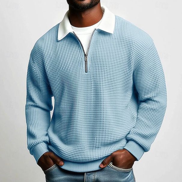 Men's Waffle Knit Zip-Up Hoodie - Long Sleeve Casual Pullover With Jacquard Texture (Army Green/Violet/Sky Blue/Gray, S-XXXL)_viptrois.com