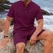 Men's Plus Size Solid Color Waffle Knit Casual Pocket Henley Shirt With Short Sleeves Breathable Design For Men Shorts Set_viptrois.com