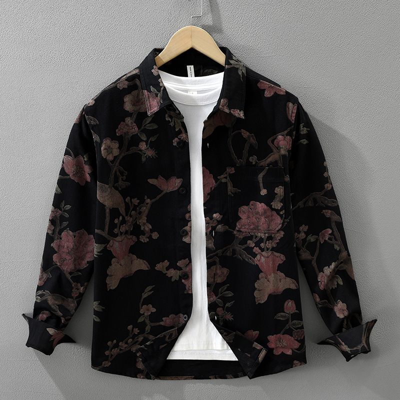 Trendy Printed Long Sleeved Shirt, Fashionable And Versatile, Artistic And Casual Loose Top, Men's Clothing_viptrois.com