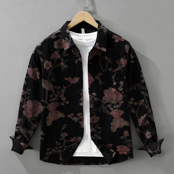 Trendy Printed Long Sleeved Shirt, Fashionable And Versatile, Artistic And Casual Loose Top, Men's Clothing_viptrois.com