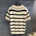 Men's Summer Niche Striped Contrast Color V Neck Knitted Polo Shirt Short Sleeved Trendy Brand High End Loose Lapel T Shirt_viptrois.com