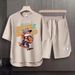 Men's Clothing 2024 Waffle Casual Summer Suit Men's Loose Teen Short sleeved T shirt Shorts Handsome Two piece Suit_viptrois.com
