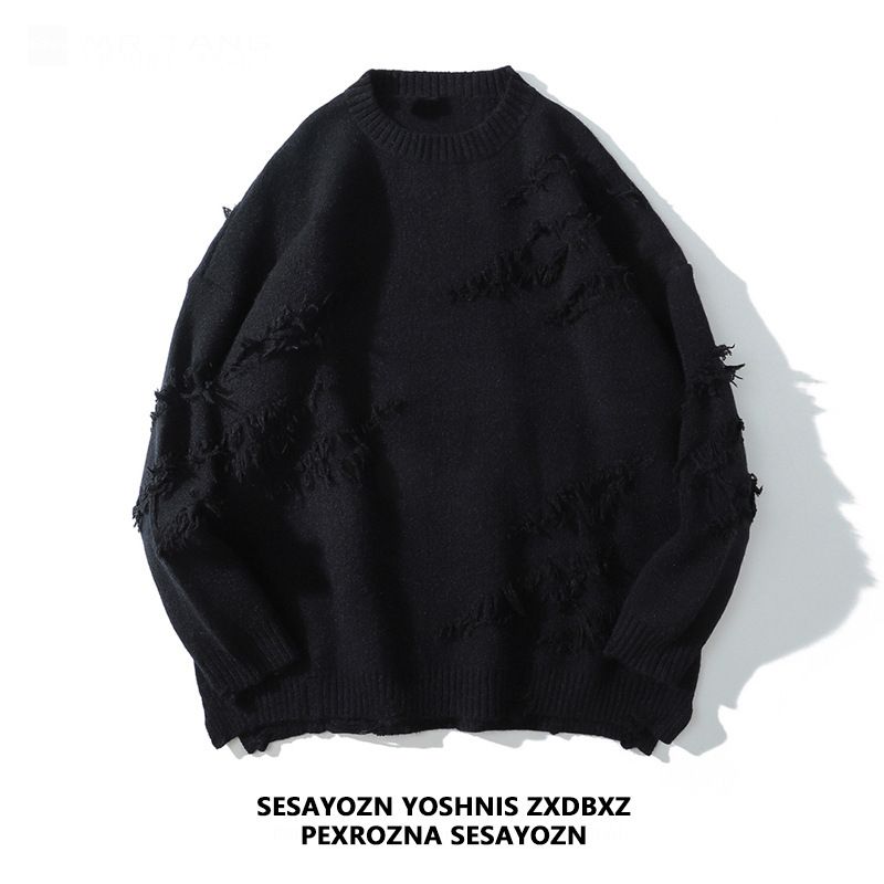 Unisex Clothing Breathable Casual High Street Design Niche Tassel Sweater Men And Women Trendy Brand Loose Couple Round Neck Sweater_viptrois.com