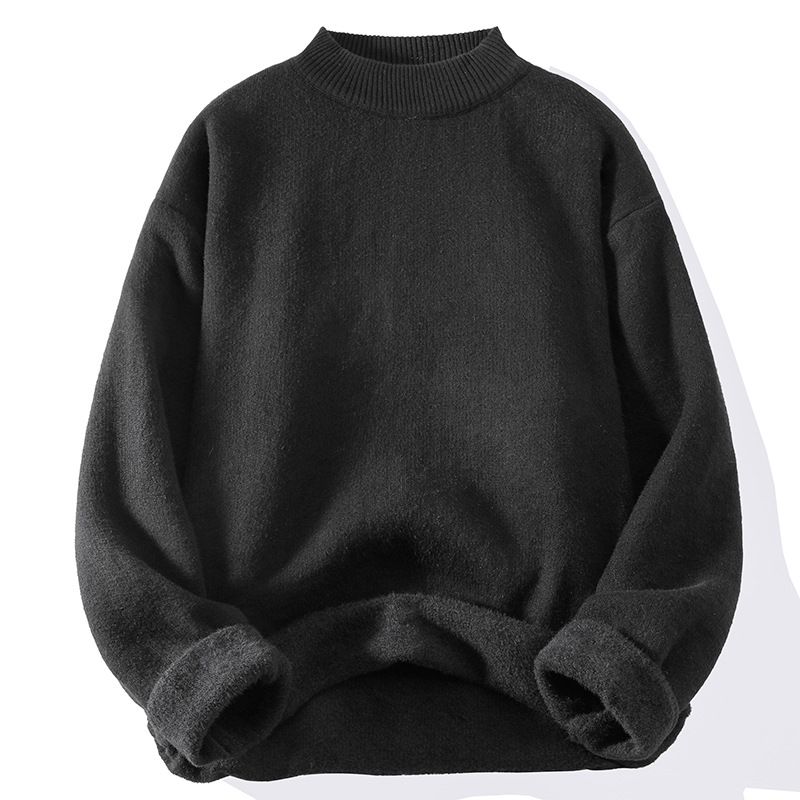 Men's Chunky Knit Sweater – Oversized Mockneck Pullover (Black/Grey/Army Green/Beige) – Winter Streetwear Essential (M-3XL)_viptrois.com