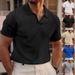 New Summer Lapel T-shirt Men's Waffle Oversize Solid Color Casual Short Sleeved Shirt_viptrois.com