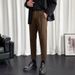 Men's Clothing New Slim Fit Temperament Winter Literary Woolen Men's Casual Youth Popular Solid Color Nine Point Pants Trousers_viptrois.com