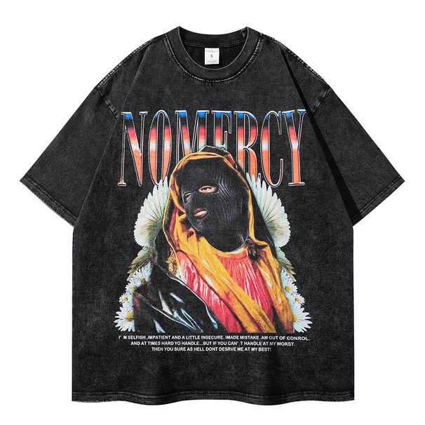 Men's Clothing Retro Distressed Short Sleeved T Shirt Personalized Printing Men's Half Sleeved Street Fashion Brand Pure Cotton Top T Shirt_viptrois.com