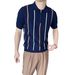 Men's Clothing Summer New Short Sleeved Sweater Vertical Stripes Half Zip Polo Shirt Collar Business T Shirt_viptrois.com