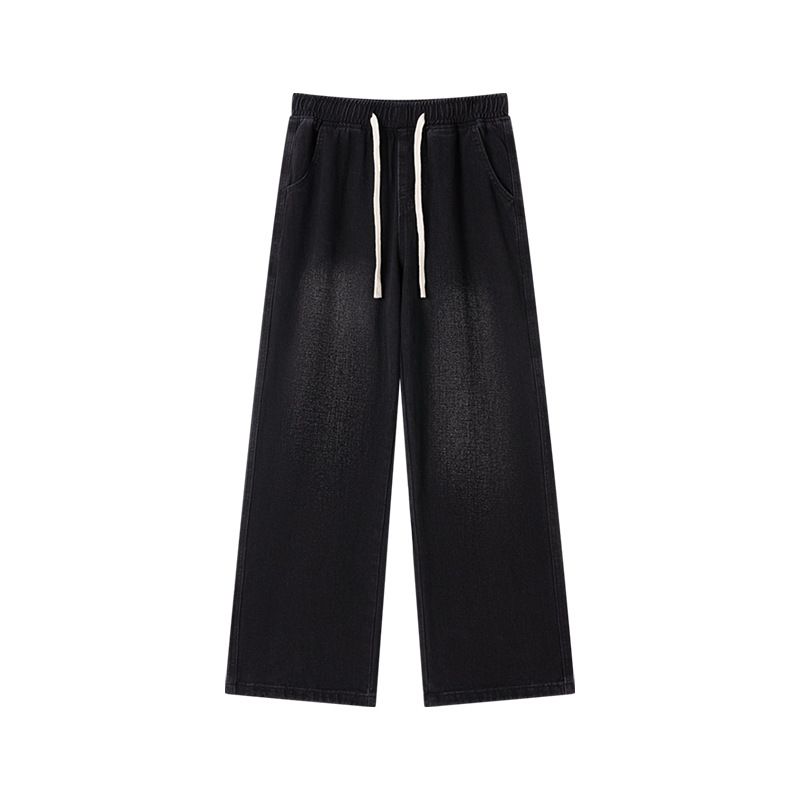 Casual Drawstring Jeans – Relaxed Fit, High-Stretch Washed Denim For Men (S-4XL, Stonewash Blue/Black/Gray, Tumble-Dry Friendly)_viptrois.com