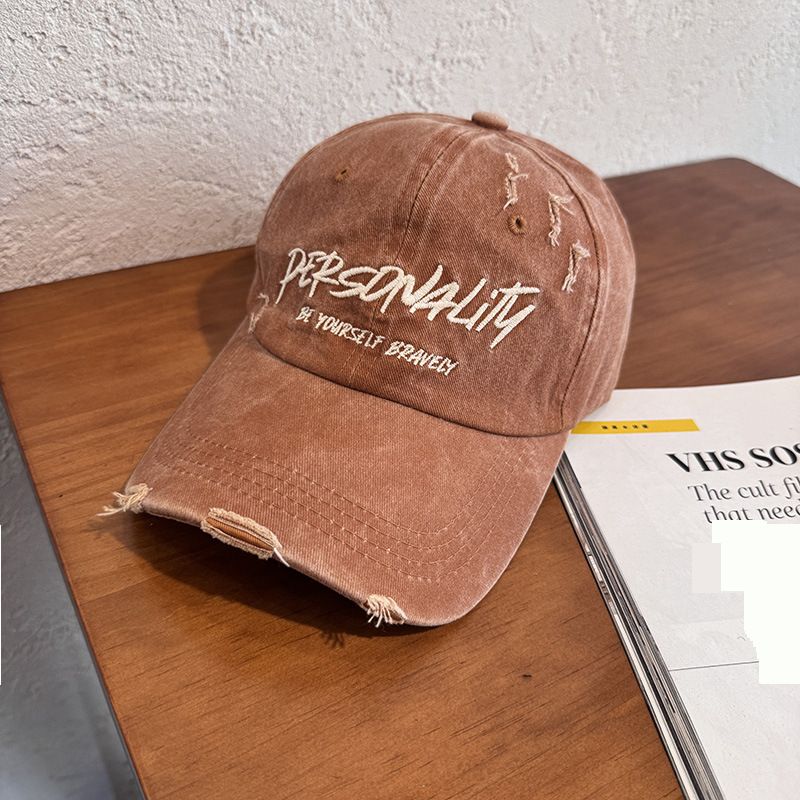 Women's Hats Washed Old Hole Baseball Cap For Men And Women All Match Letter Cap For Face Showing Small Trend Couple Sun Hat_viptrois.com