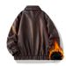 Leather Jacket Men's Leather Jacket Fleece Thickened Casual Jacket Korean Version Green_viptrois.com