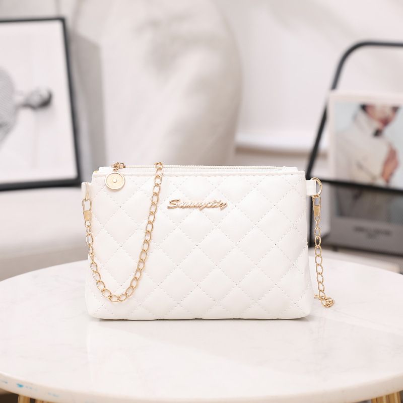Classic Quilted Shoulder Bag With Chain Strap - Elegant Crossbody Purse With Embroidery Detail Minimalist Design_viptrois.com