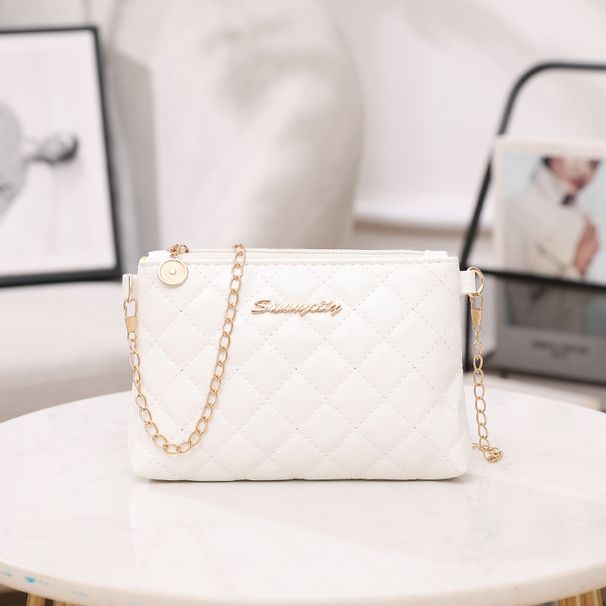 Classic Quilted Shoulder Bag With Chain Strap - Elegant Crossbody Purse With Embroidery Detail Minimalist Design_viptrois.com