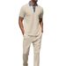 Men's Clothing Waffle Print Short Sleeve T-Shirt & Pants Lounge Set Lightweight, Breathable, Casual Outfit (Khaki, Grey, White, Black, Blue) – S-XXXL_viptrois.com