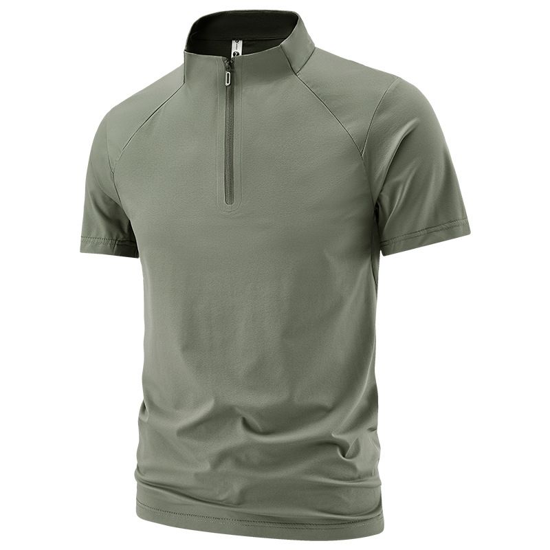 Men's High Elasticity Quick Drying Half Zip Short Sleeve T-Shirt Professional Running Fitness Casual Sports Wear New Style_viptrois.com