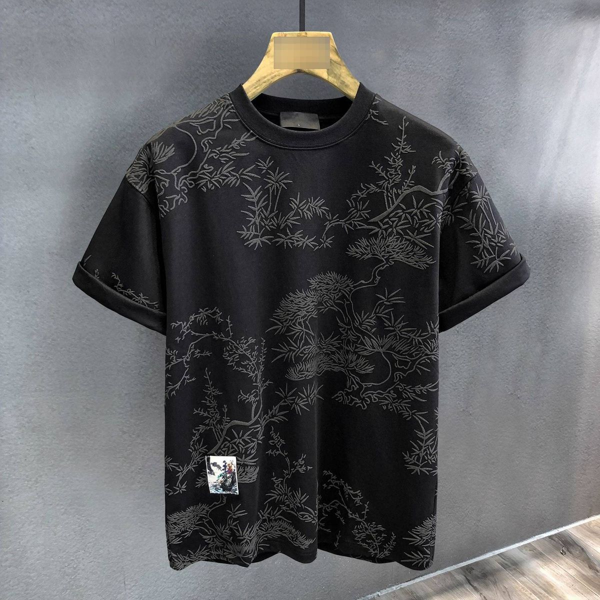 New Chinese Style Jacquard Round Neck Short Sleeved T Shirt Men's 2025 Summer New Loose Versatile Casual Slim Tops_viptrois.com