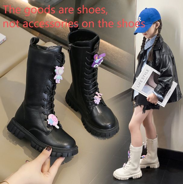 Kids Shoes Girls Boots Children's Boots New Plus Velvet Medium And Large Children's Long Boots Two Cotton High Boots All Match Leather Boots_viptrois.com