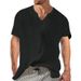 2025 Summer Men's V-neck Short Sleeve Casual Trend Cotton Linen Shirt T-shirt Top Now_viptrois.com