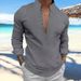 Unbeatable Quality 2024 Spring Autumn New Men's Solid Color Cotton And Linen Casual Long Sleeve Stand Up Polo Shirt_viptrois.com
