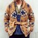 Men's Heavyweight Jacquard Knit Cardigan - Winter Warm Open Front Sweater With Belt, Casual Streetwear For Fall & Winter_viptrois.com