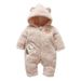 Unisex Baby Fleece-Lined Hooded Romper With Bear Paw Design - Soft & Warm Winter Outfit For Newborns (0-12M, 59-80cm)_viptrois.com