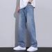 Men's Vintage Washed Jeans – High Street Distressed Denim Pants, Relaxed Fit Straight-Leg Trousers With Faded Details, Fall Collection_viptrois.com