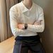 Oversized Men's Long Sleeve Polo Shirt Knit Business Casual V-Neck Relaxed Fit T-Shirt Lightweight Polyester for Office And Travel S-2XL_viptrois.com