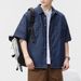 Men's Clothing Retro Solid Color Lapel Buttoned Short Sleeved Denim Shirt Neutral Washed Distressed Five Point Sleeve Loose Shirt_viptrois.com