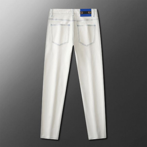 2025 Spring Summer Three-Book Stitching Light Jeans Men Solid Color European Version Slim Fit Straight Elastic_viptrois.com