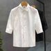 Business Casual Men's Cardigan Shirt Three Quarter Sleeve Wrinkle Free Outdoor Fashion Summer Style American Design_viptrois.com